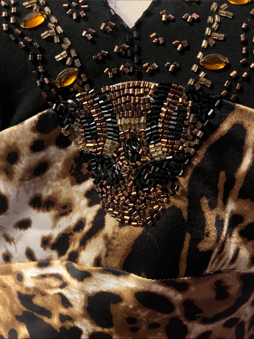 Black & Leopard and Snake Print Beaded/ Sequin Halter Top - Picture 8 of 8